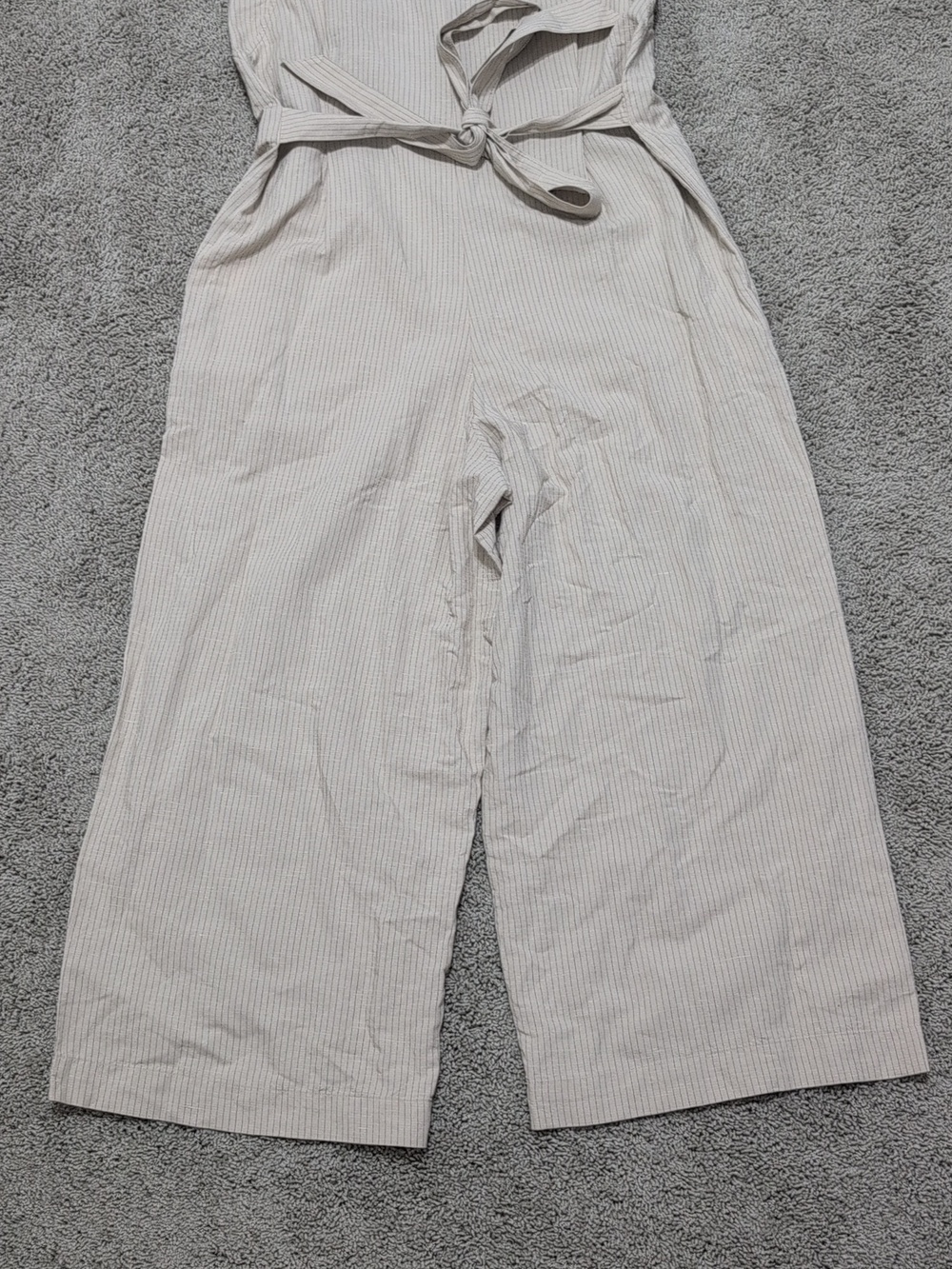 Uniqlo Linen Blend Jumpsuit Striped Color: 30 NATURAL Size Medium - Picture 8 of 8